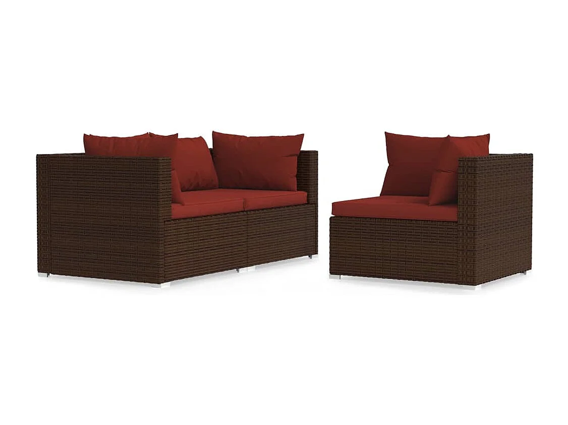 3-tlg. Garten-Sitzgruppe | Garten-Lounge-Set mit Kissen Braun Poly Rattan -GKD286744