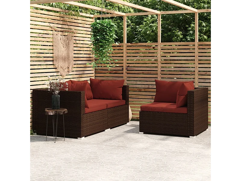 3-tlg. Garten-Sitzgruppe | Garten-Lounge-Set mit Kissen Braun Poly Rattan -GKD286744