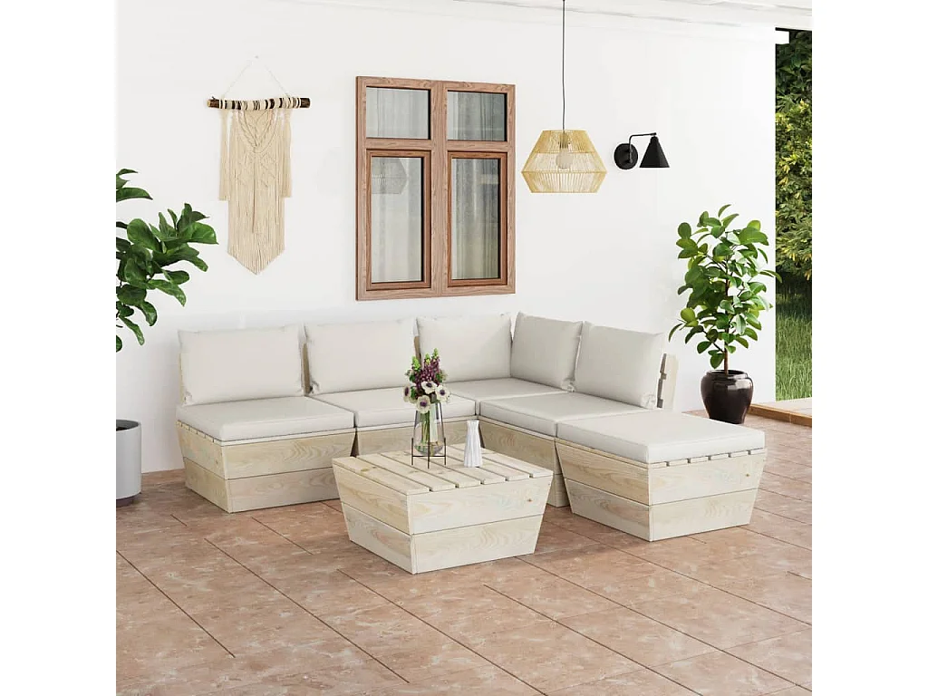 6 pz Set Salotti da Giardino su Pallet con Cuscini Legno Abete CFW33282