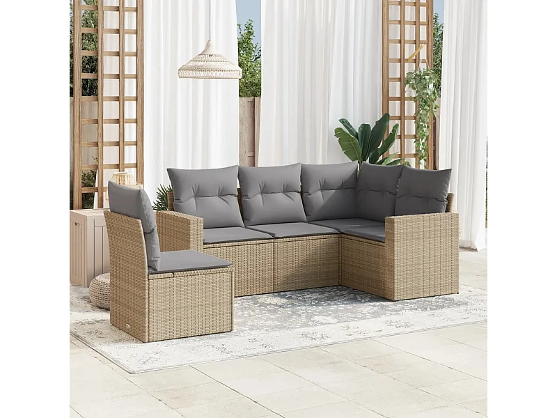 5-tlg. Garten-Sofagarnitur,Gartenmöbel-Set mit Kissen Beige Poly Rattan -gkd499145