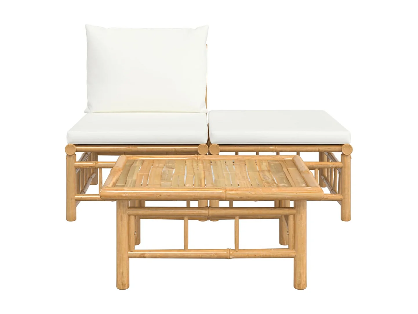 3-tlg. Garten-Sitzgruppe: Sofa + Tisch | Garten-Lounge-Set mit Kissen Creme Bambus -GKD229849