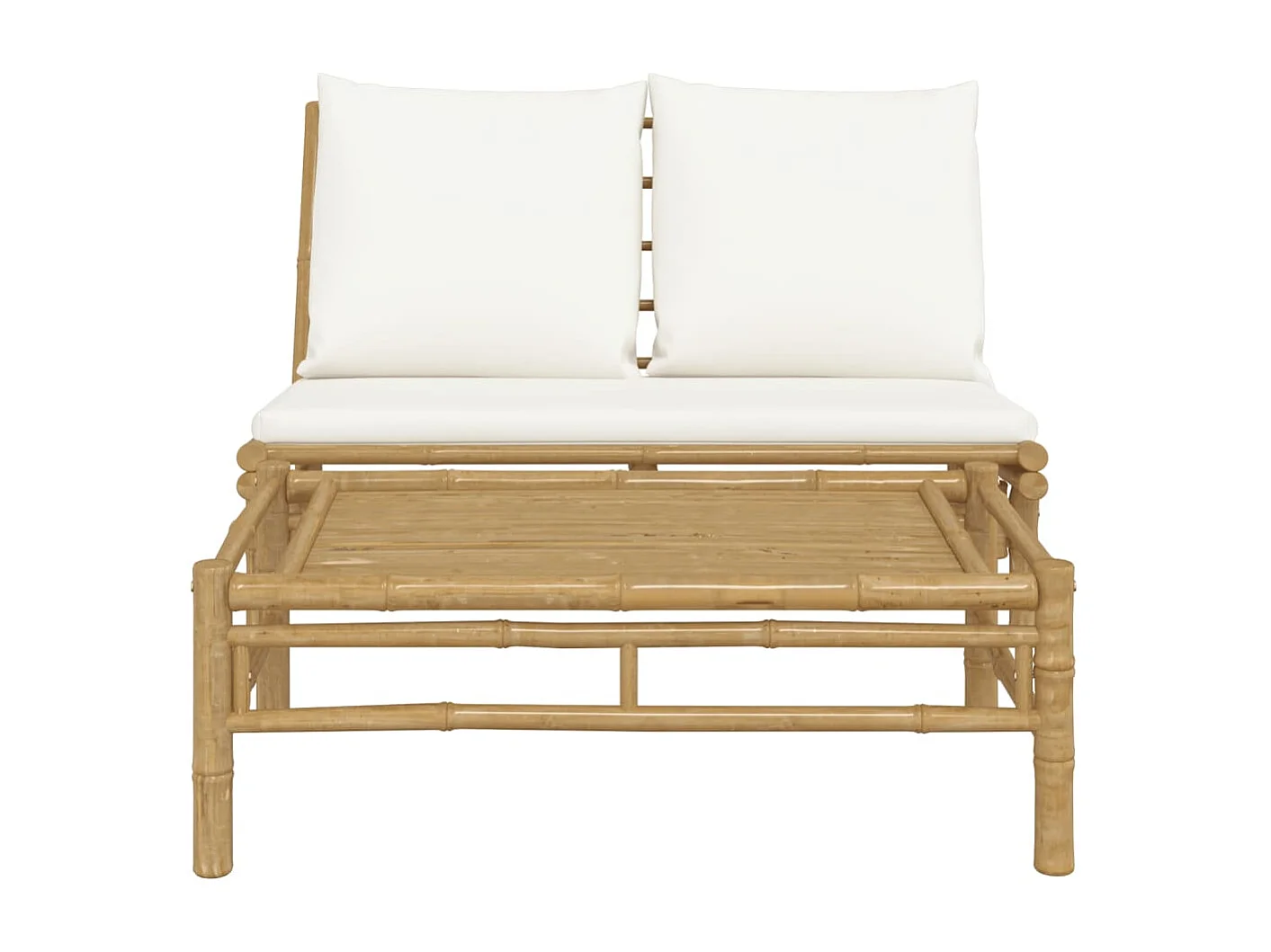 2-tlg. Garten-Sitzgruppe: Sofa + Tisch | Garten-Lounge-Set mit Cremeweißen Kissen Bambus -GKD634045