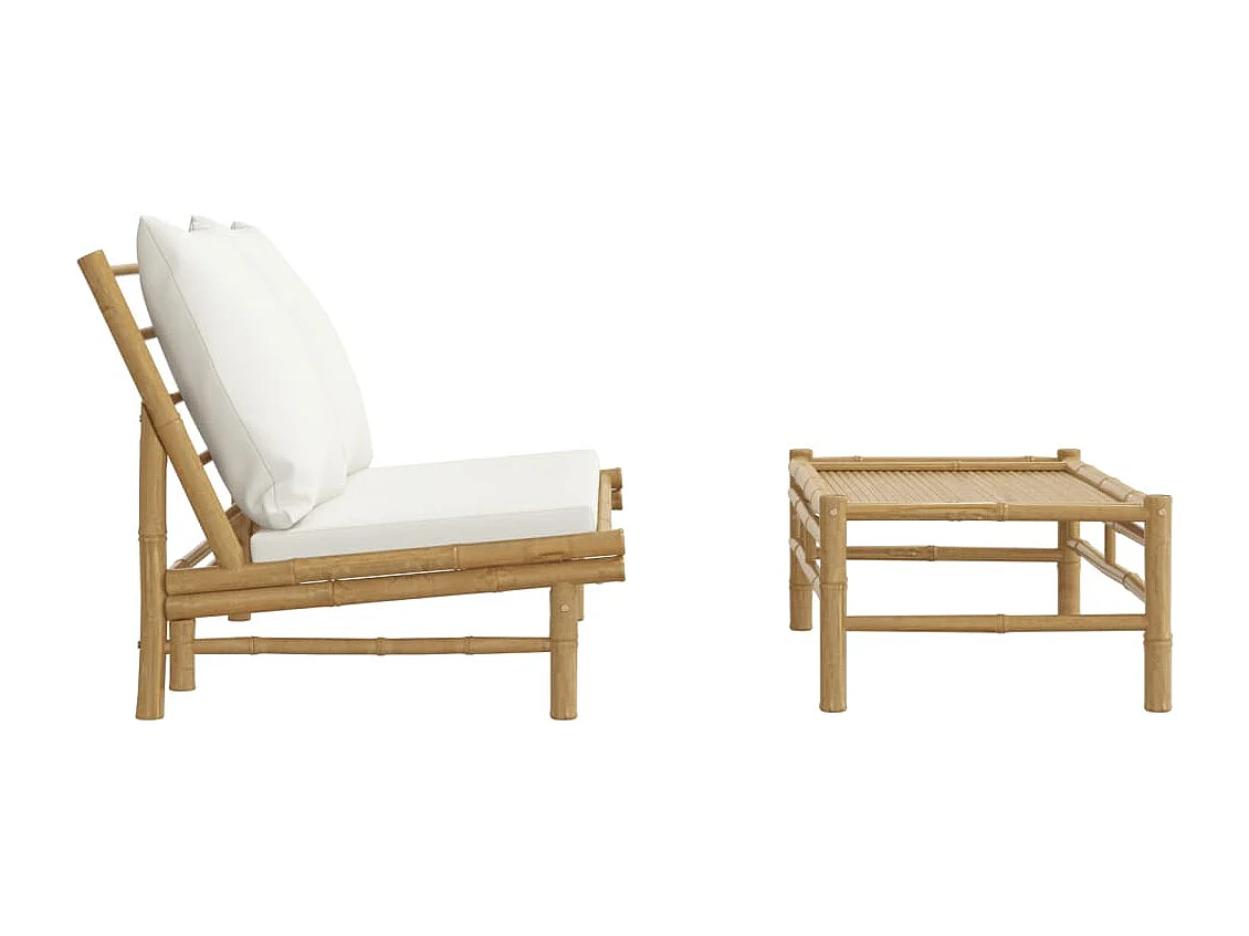 2-tlg. Garten-Sitzgruppe: Sofa + Tisch | Garten-Lounge-Set mit Cremeweißen Kissen Bambus -GKD634045