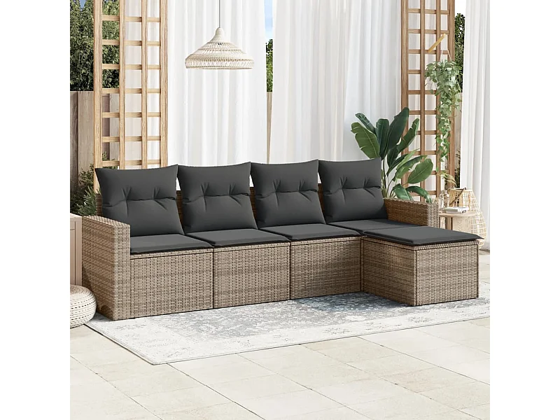5-tlg. Garten-Sofagarnitur,Gartenmöbel-Set mit Kissen Grau Poly Rattan -gkd476315