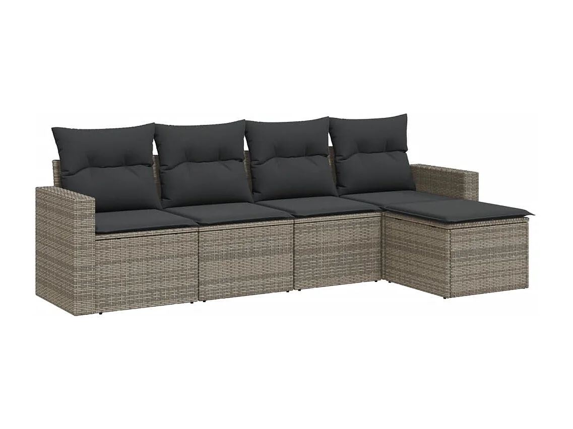 5-tlg. Garten-Sofagarnitur,Gartenmöbel-Set mit Kissen Grau Poly Rattan -gkd476315
