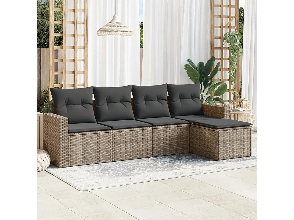 5-tlg. Garten-Sofagarnitur,Gartenmöbel-Set mit Kissen Grau Poly Rattan -gkd476315