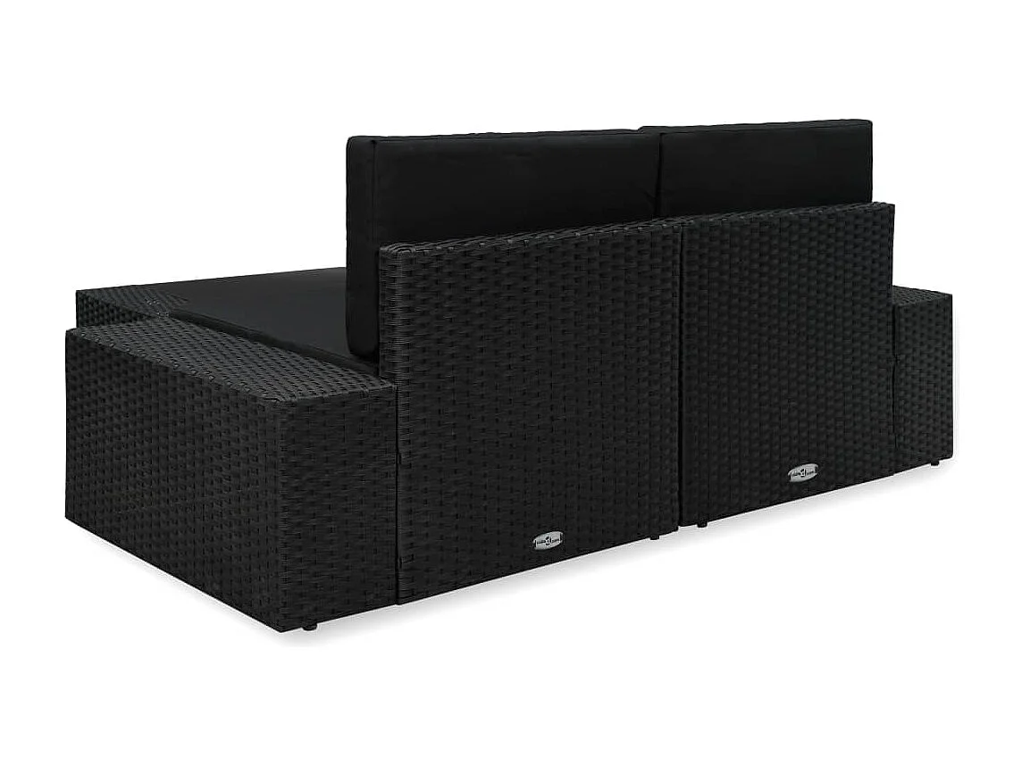 3-tlg. Garten-Sitzgruppe: Sofa + Tisch | Garten-Lounge-Set Poly Rattan Schwarz -GKD595937