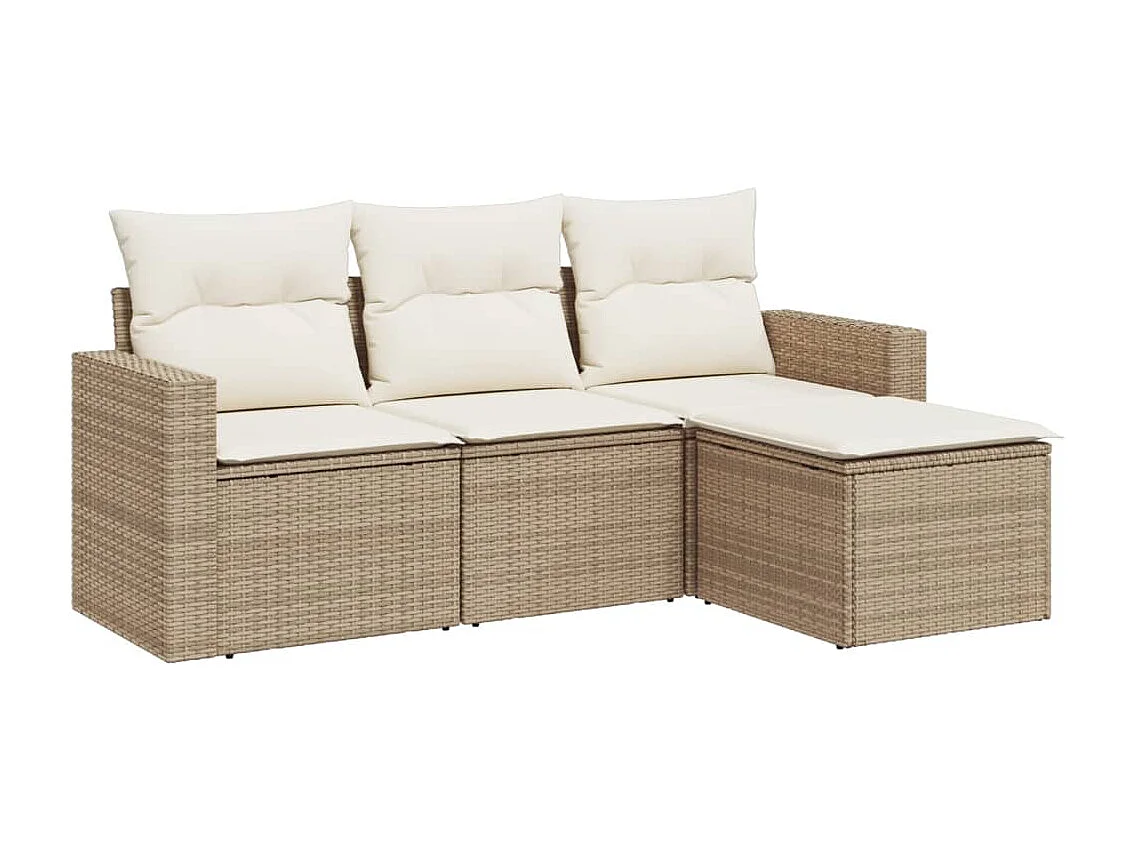 4-tlg. Garten-Sofagarnitur,Gartenmöbel-Set mit Kissen Beige Poly Rattan -gkd506317