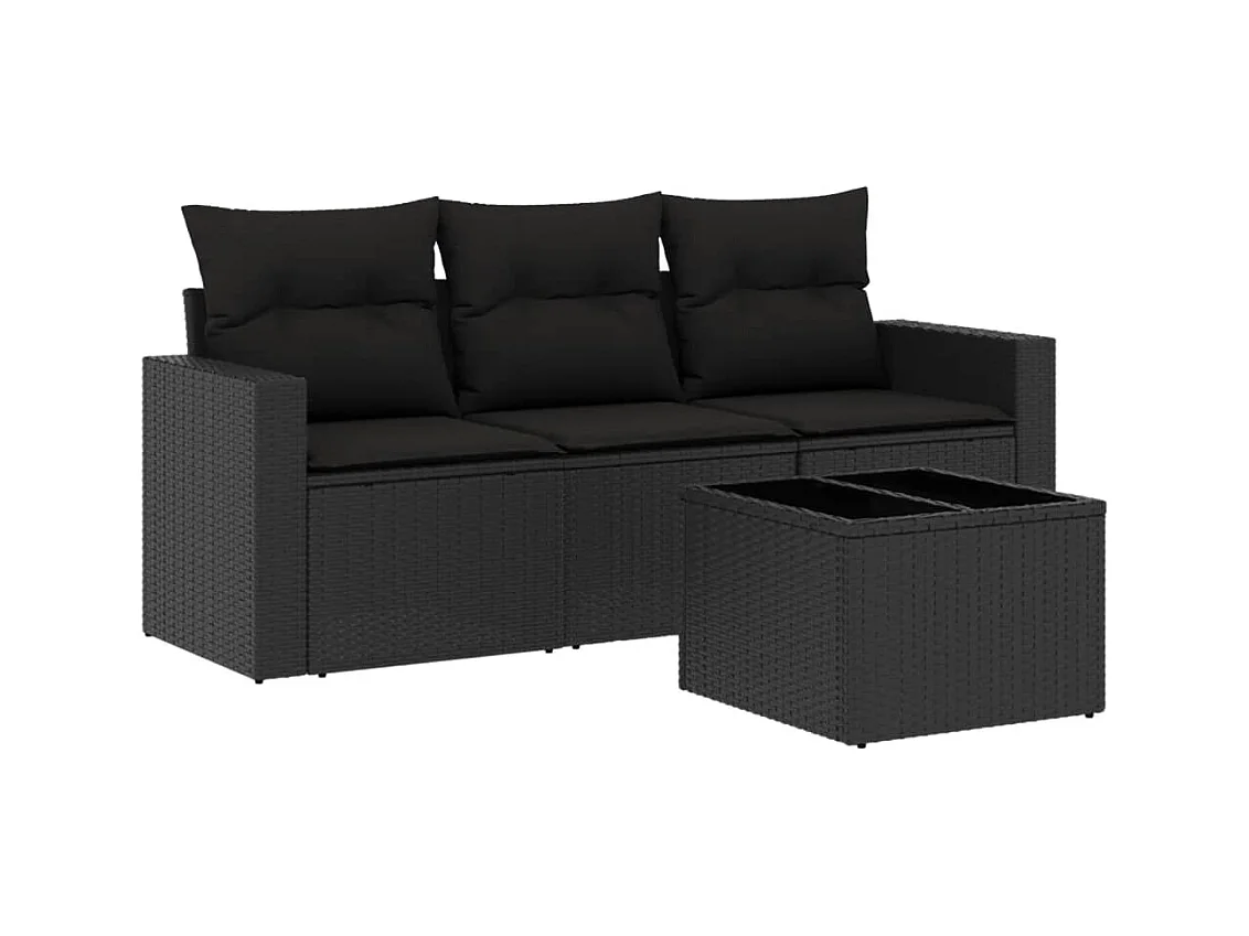 4-tlg. Garten-Sofagarnitur,Gartenmöbel-Set mit Kissen Schwarz Poly Rattan -gkd550228