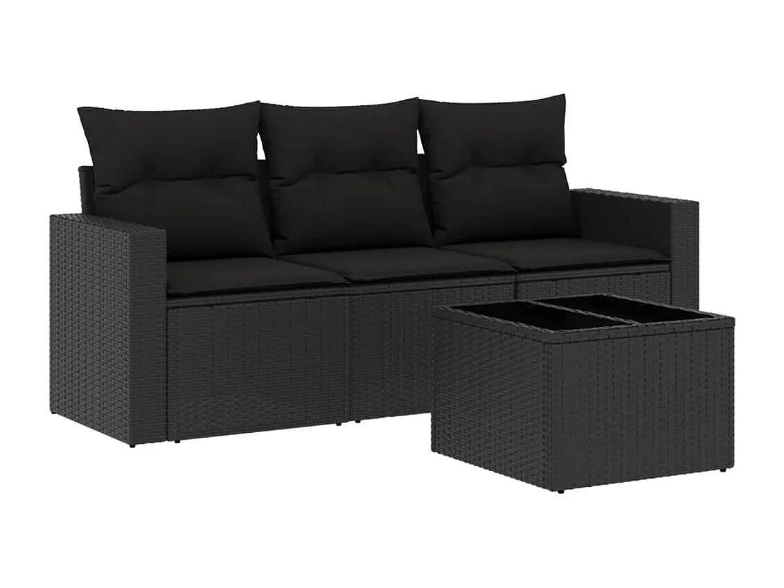 4-tlg. Garten-Sofagarnitur,Gartenmöbel-Set mit Kissen Schwarz Poly Rattan -gkd550228