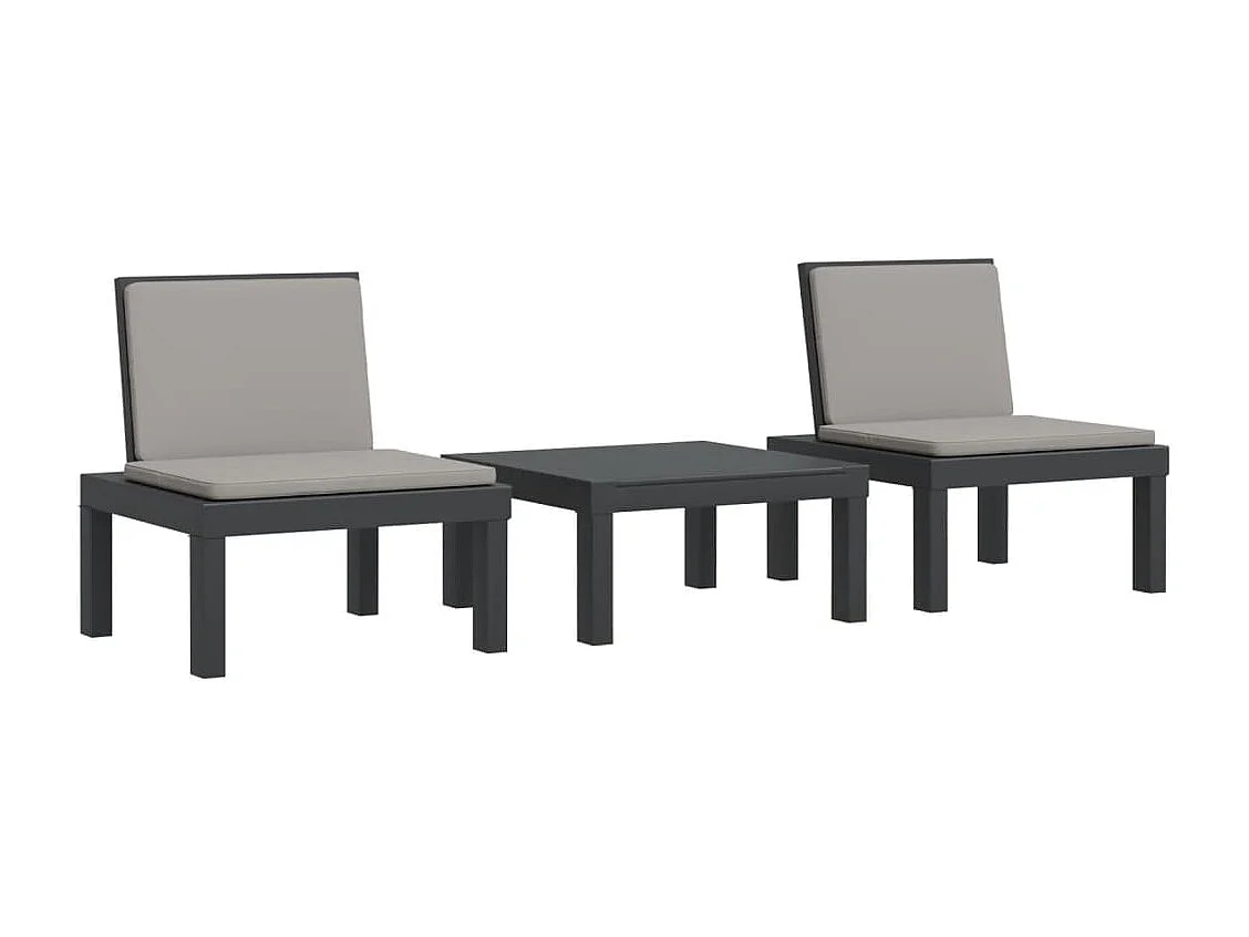 3-tlg. Garten-Sitzgruppe: Sonnenliege + Stühle + Tisch | Garten-Lounge-Set mit Kissen Anthrazit PP -GKD905134