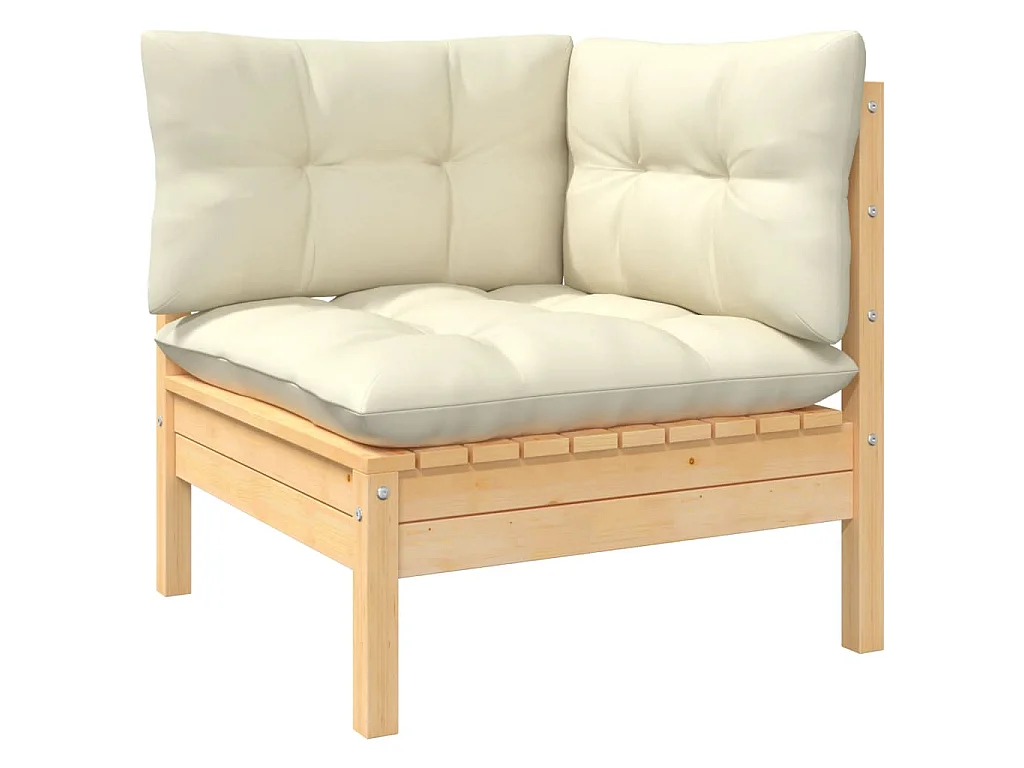 3-tlg. Garten-Sitzgruppe | Garten-Lounge-Set mit Kissen in Creme Massivholz Kiefer -GKD289179