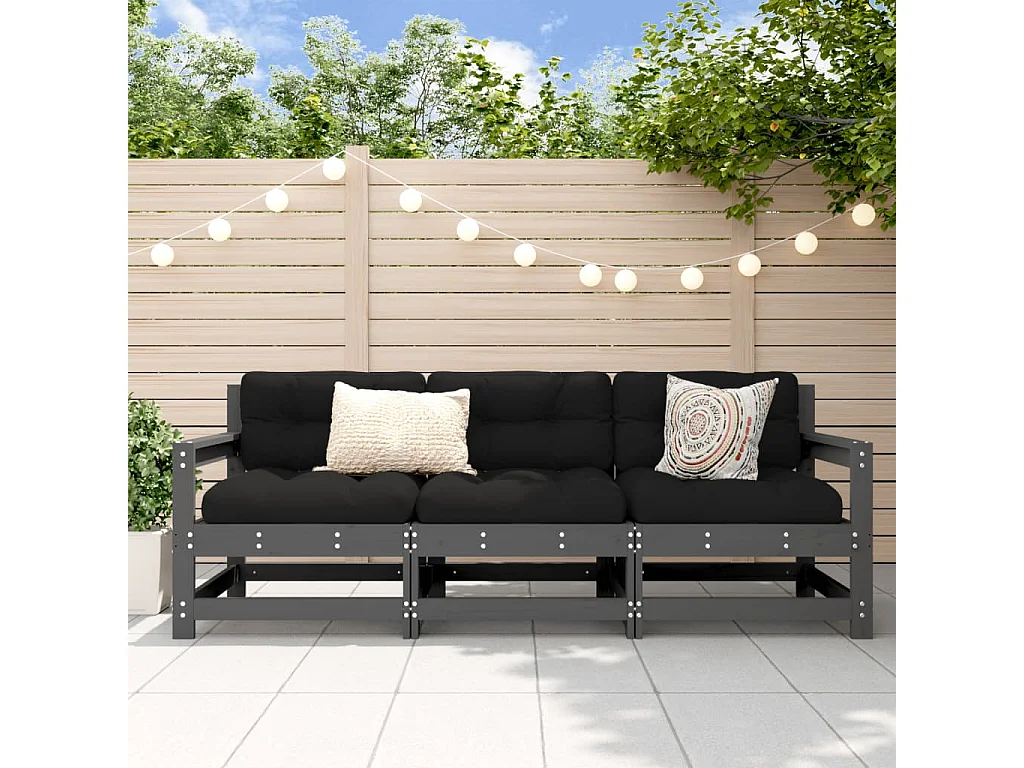 3-tlg. Garten-Sitzgruppe: Sofa + Tisch | Garten-Lounge-Set Grau Massivholz Kiefer -GKD439846