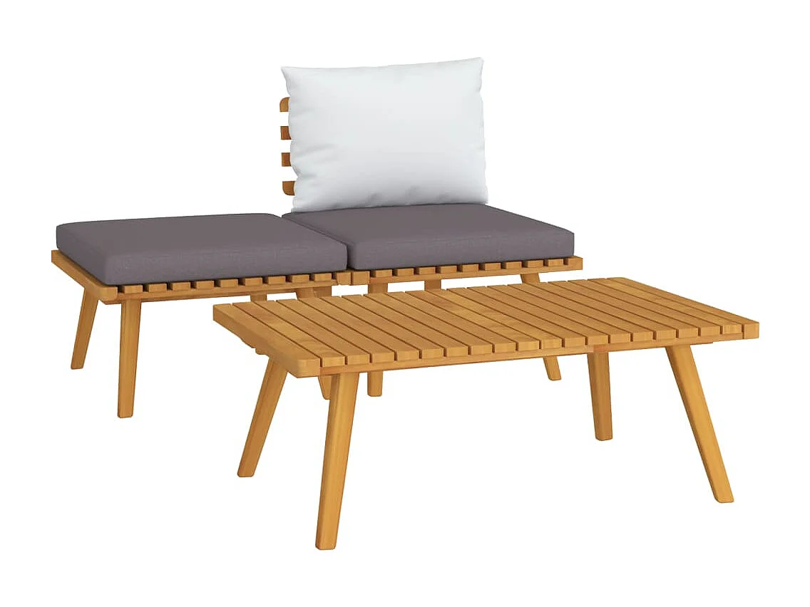 3-tlg. Garten-Sitzgruppe: Sofa + Tisch | Garten-Lounge-Set mit Kissen Massivholz Akazie -GKD895331