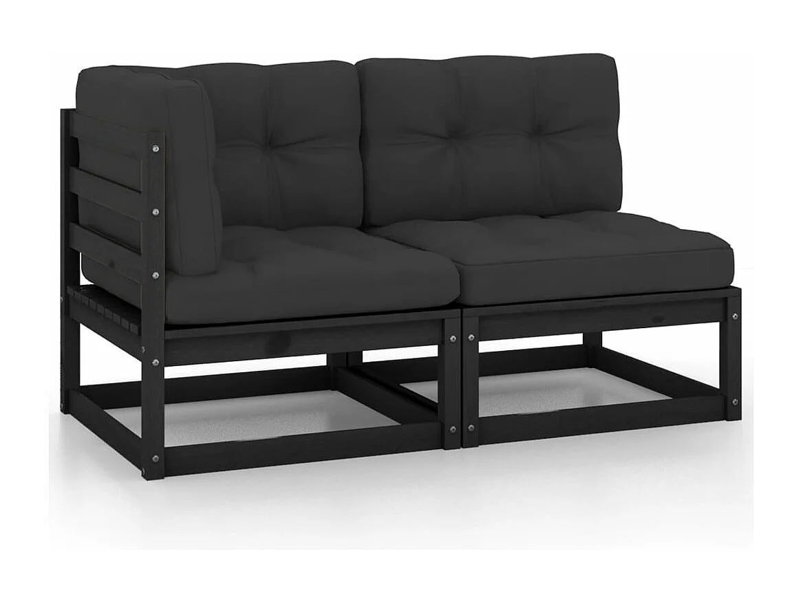 2-tlg. Garten-Sitzgruppe | Garten-Lounge-Set mit Kissen Schwarz Kiefer Massivholz -GKD203206