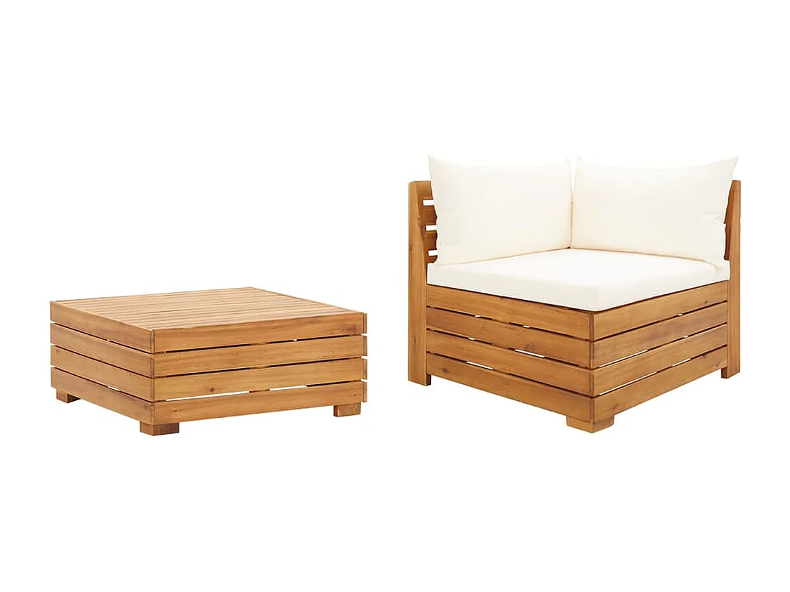 2-tlg. Garten-Sitzgruppe: Sofa + Tisch | Garten-Lounge-Set mit Kissen Massivholz Akazie -GKD778755