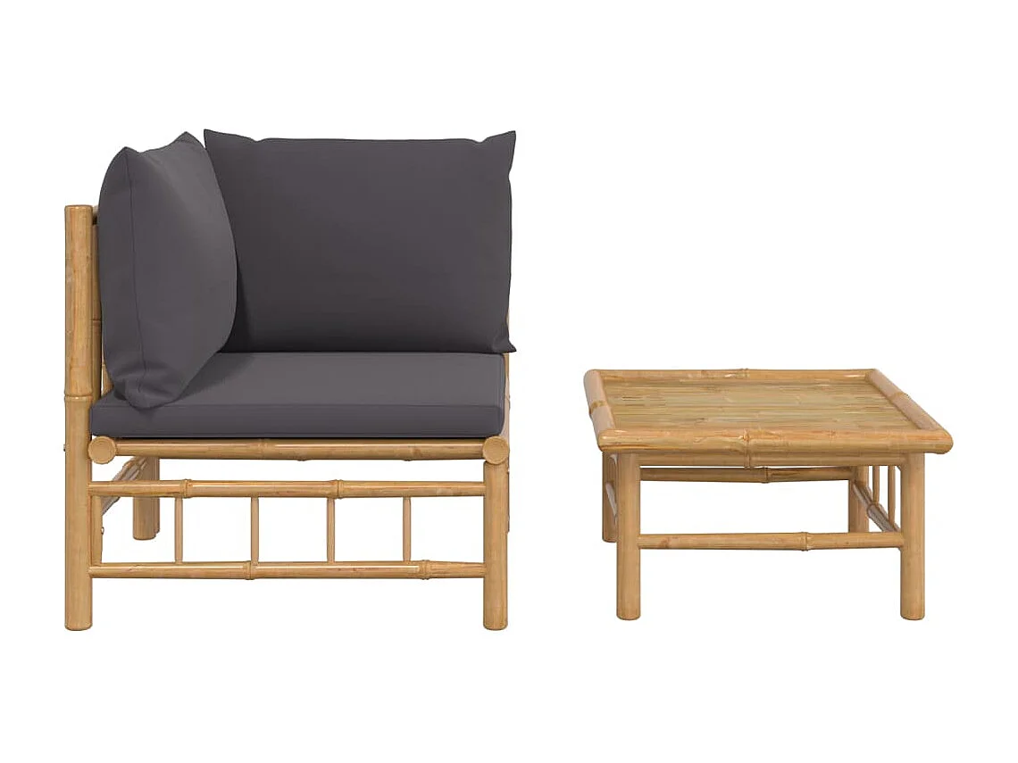 2-tlg. Garten-Sitzgruppe: Sofa + Tisch | Garten-Lounge-Set mit Dunkelgrauen Kissen Bambus -GKD343554