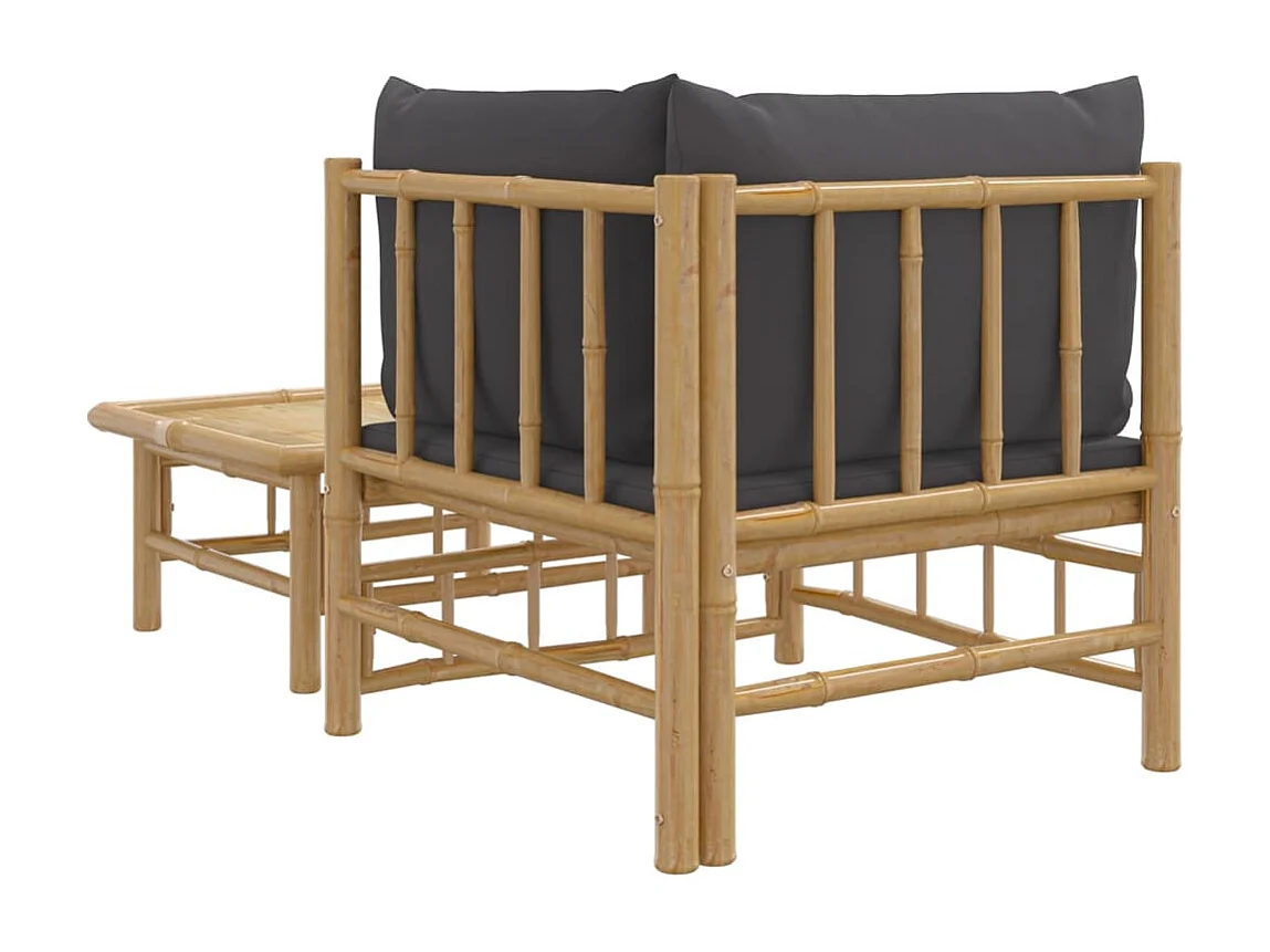 2-tlg. Garten-Sitzgruppe: Sofa + Tisch | Garten-Lounge-Set mit Dunkelgrauen Kissen Bambus -GKD343554
