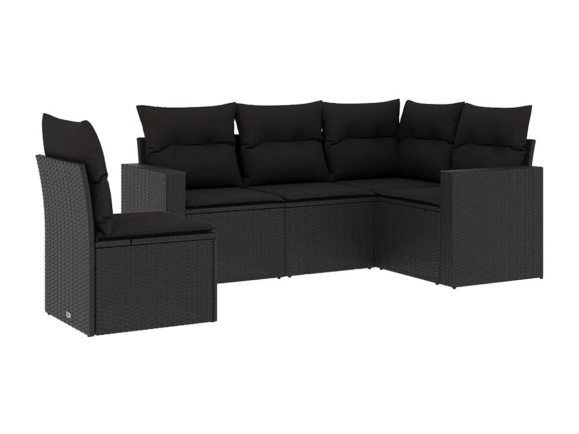 5-tlg. Garten-Sofagarnitur,Gartenmöbel-Set mit Kissen Schwarz Poly Rattan -gkd115301