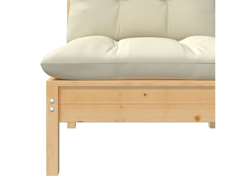 3-tlg. Garten-Sitzgruppe: Sofa + Tisch | Garten-Lounge-Set mit Kissen in Creme Massivholz Kiefer -GKD569105