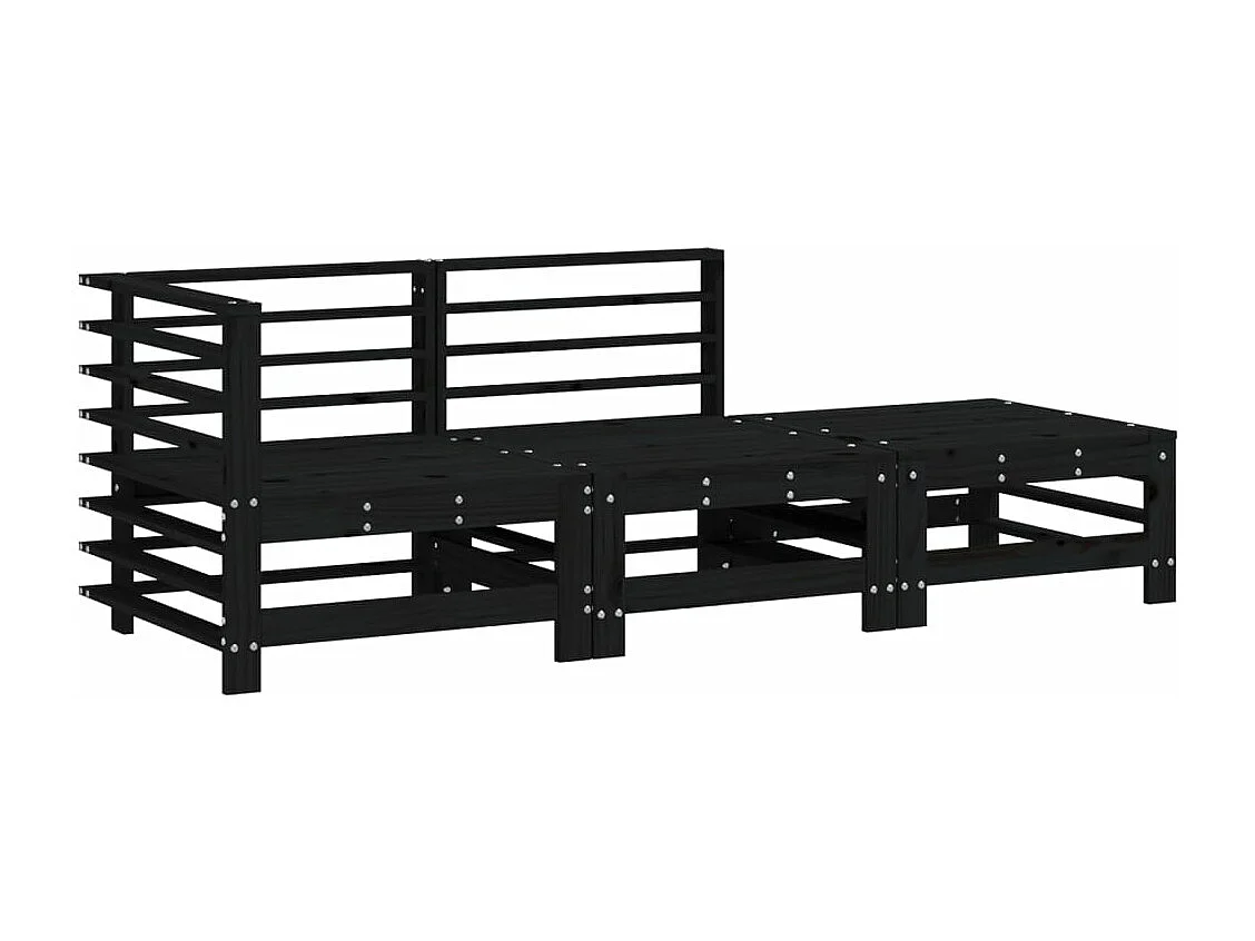 3-tlg. Garten-Sitzgruppe: Sofa + Tisch | Garten-Lounge-Set Schwarz Massivholz Kiefer -GKD348163