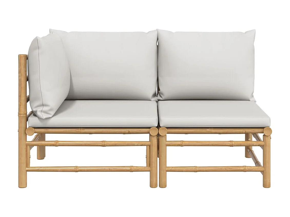 2-tlg. Garten-Sitzgruppe | Garten-Lounge-Set Hellgraue Kissen Bambus -GKD544413