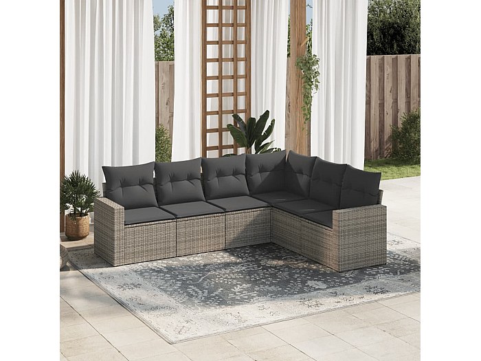 6 Pz Set Salotti Da Giardino Con Cuscini In Polyrattan Grigio CFW23376 - Foto 4