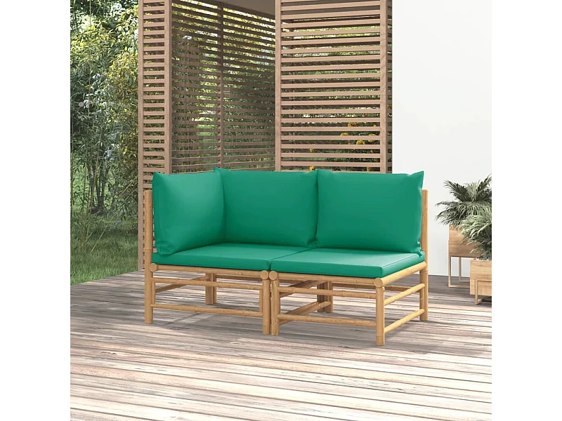 2-tlg. Garten-Sitzgruppe | Garten-Lounge-Set mit Grünen Kissen Bambus -GKD538619