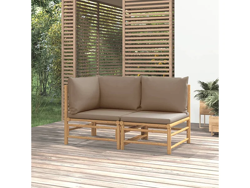 2-tlg. Garten-Sitzgruppe | Garten-Lounge-Set mit Taupe Kissen Bambus -GKD489716