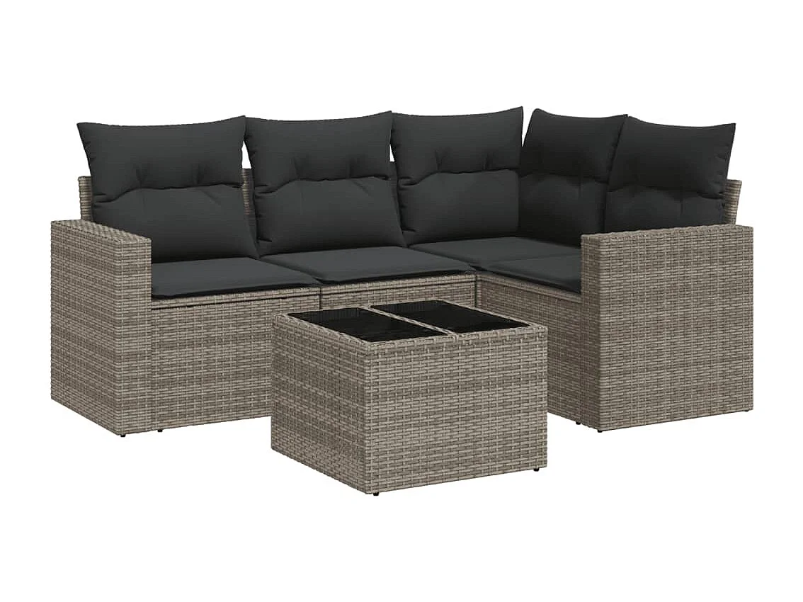 5-tlg. Garten-Sofagarnitur,Gartenmöbel-Set mit Kissen Grau Poly Rattan -gkd713008