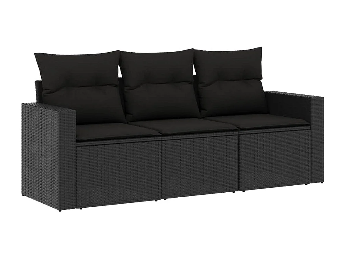 Salon de jardin 3 pcs avec coussins noir résine tressée BE25847