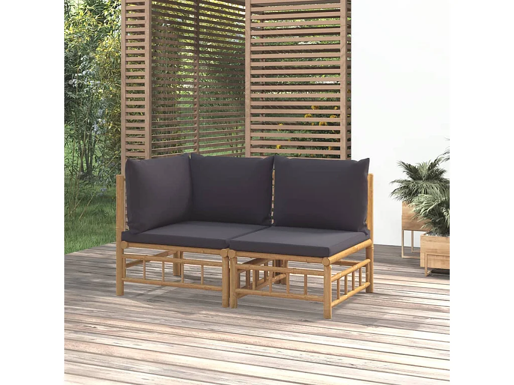 2-tlg. Garten-Sitzgruppe | Garten-Lounge-Set mit Dunkelgrauen Kissen Bambus -GKD883670