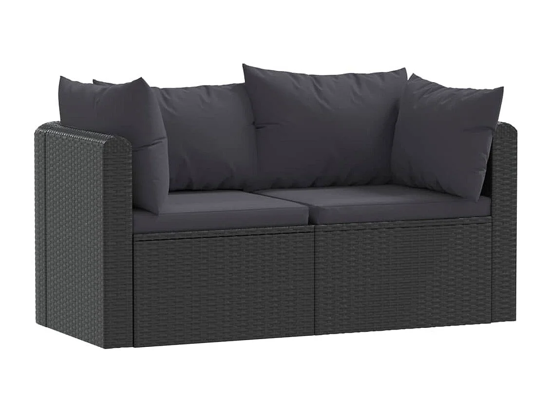 2-tlg. Garten-Sofagarnitur,Gartenmöbel-Set mit Auflagen Poly Rattan Schwarz -gkd645537