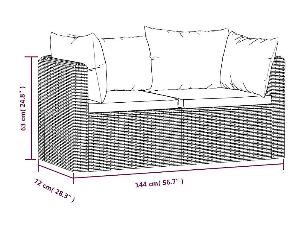 2-delige Loungeset met kussens poly rattan zwart NL19632