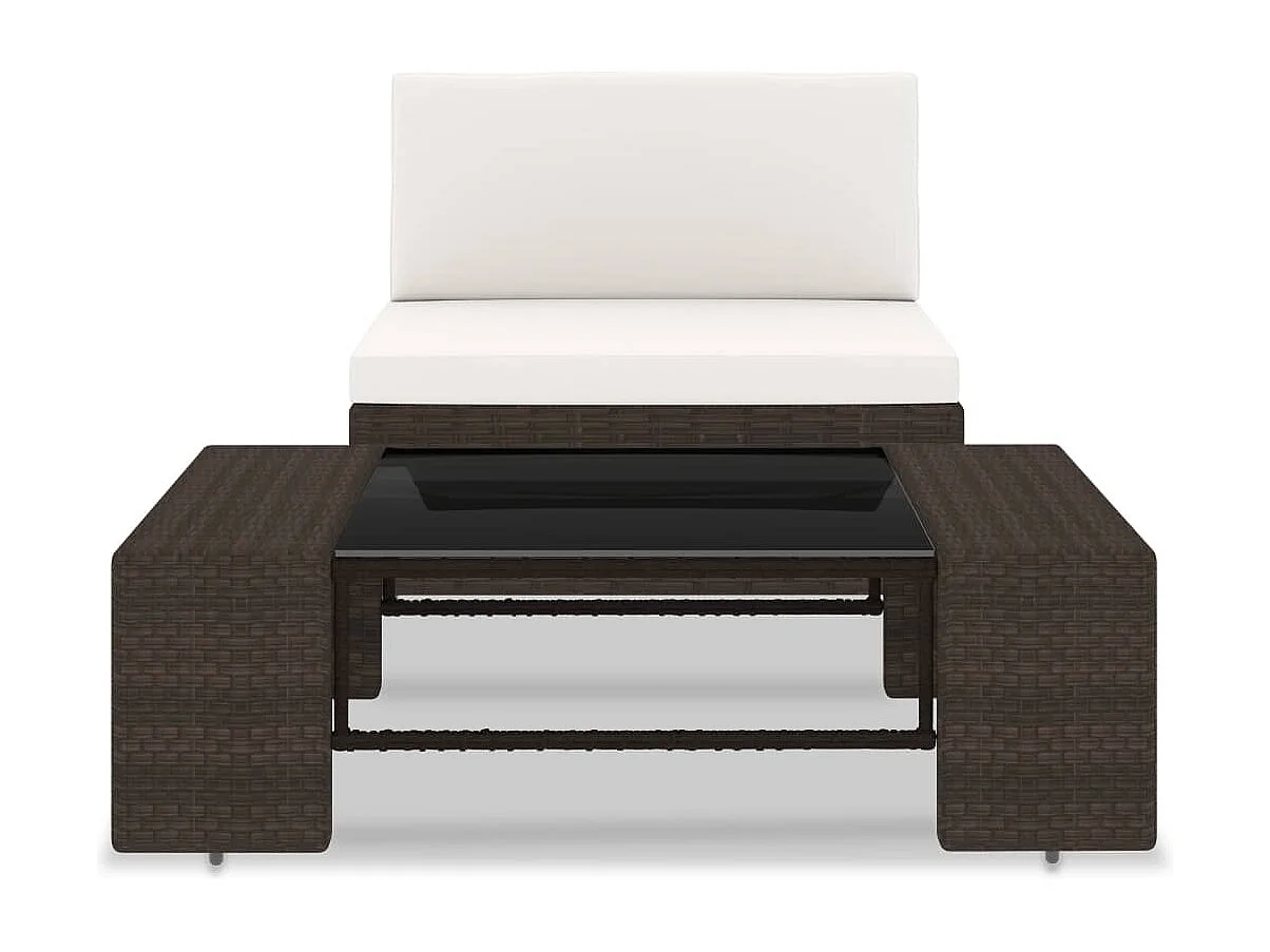 2-tlg. Garten-Sitzgruppe: Sofa + Tisch | Garten-Lounge-Set Poly Rattan Braun -GKD769515