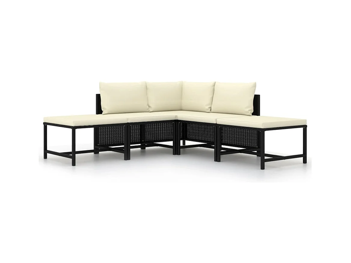 5-tlg. Garten-Sofagarnitur,Gartenmöbel-Set mit Auflagen Schwarz Poly Rattan -gkd822969