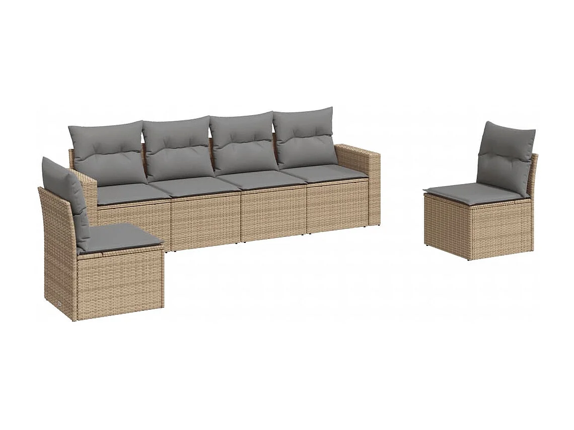 6-tlg. Garten-Sofagarnitur,Gartenmöbel-Set mit Kissen Beige Poly Rattan -gkd490914