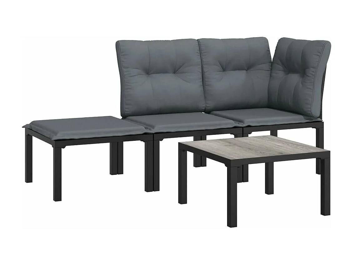 4-tlg. Garten-Sitzgruppe: Sofa + Tisch | Garten-Lounge-Set Schwarz und Grau Poly Rattan -GKD542252
