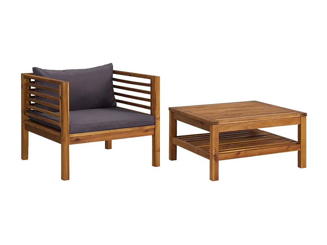 Salon de jardin 2 pcs avec coussins gris foncé Bois d'acacia BE11632