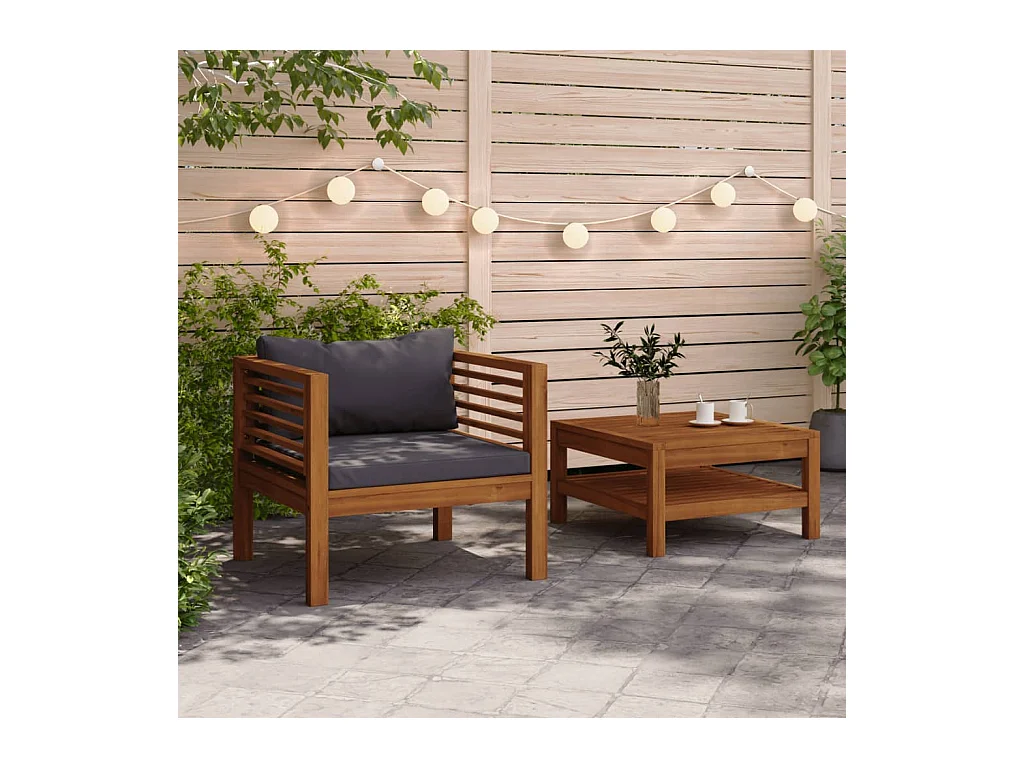 Salon de jardin 2 pcs avec coussins gris foncé Bois d'acacia BE11632