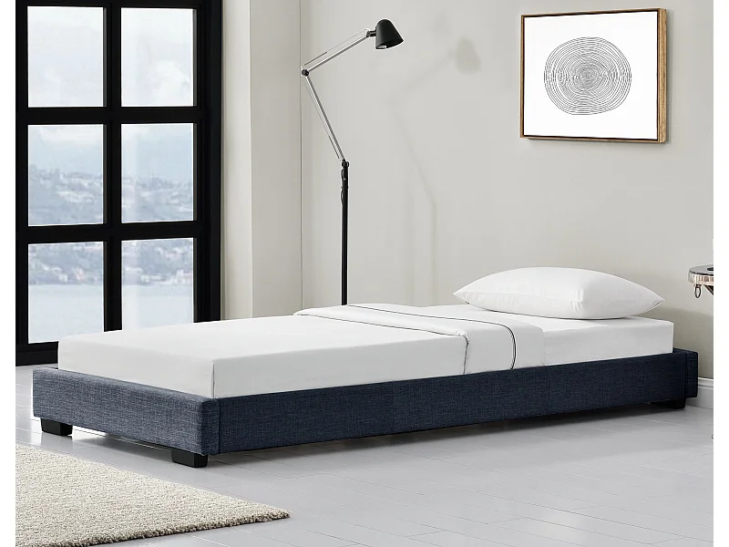 Cadre de Lit Simple Masari Rembourré avec Lin Gris Foncé 200 x 90 cm Corium