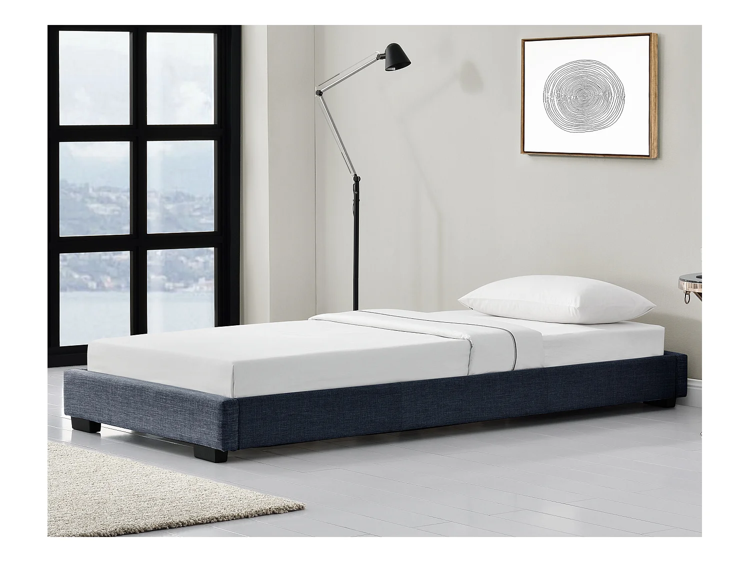 Cadre de Lit Simple Masari Rembourré avec Lin Gris Foncé 200 x 90 cm Corium