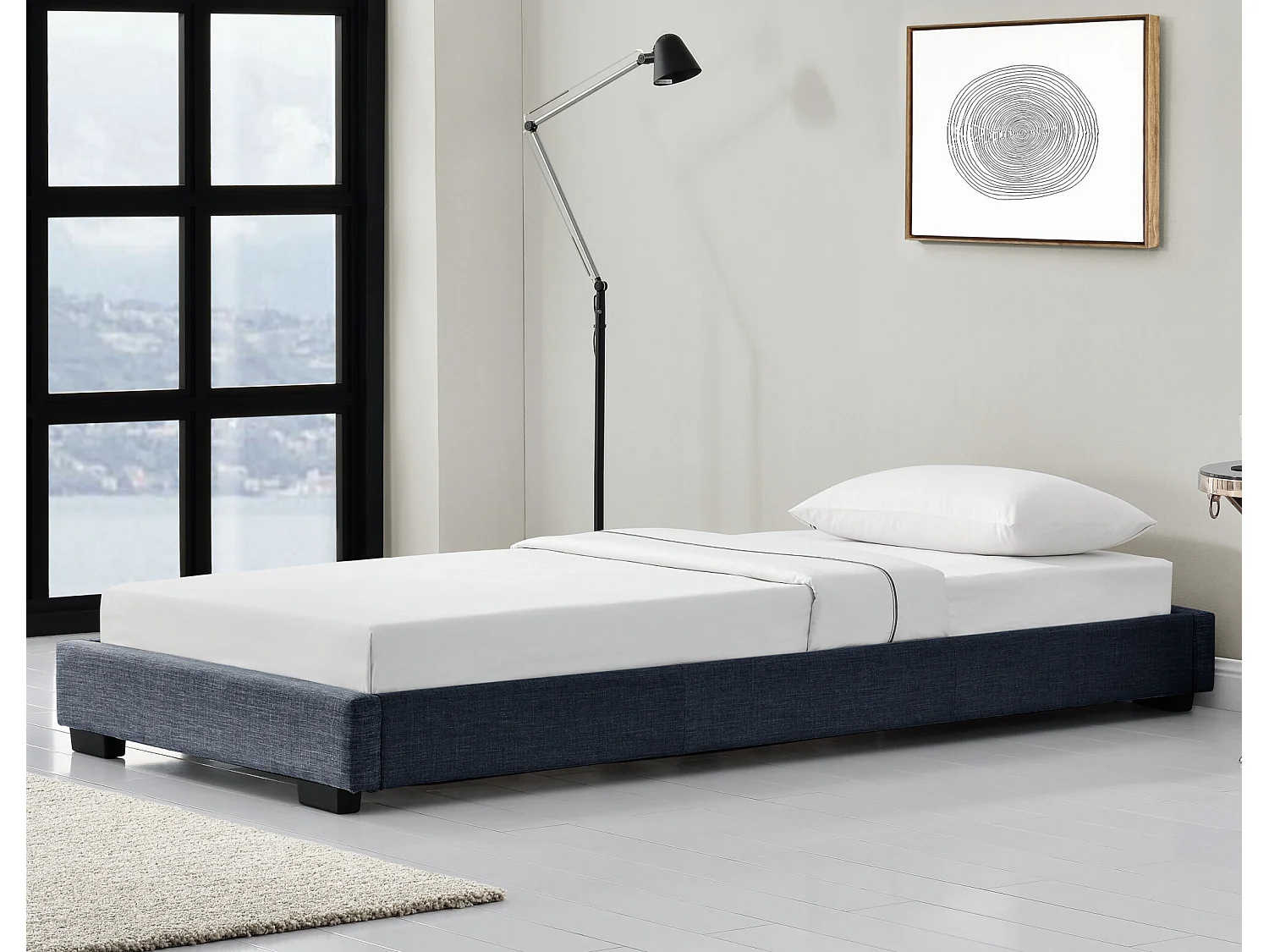 Cadre de Lit Simple Masari Rembourré avec Lin Gris Foncé 200 x 90 cm Corium