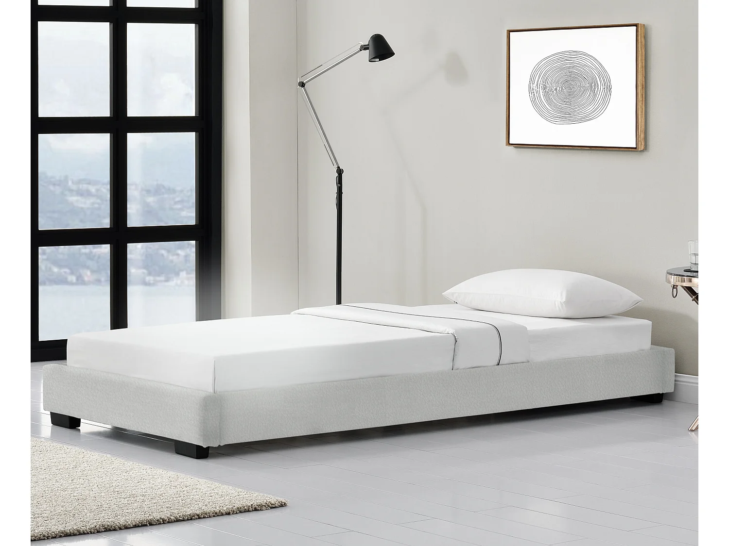 Cadre de Lit Simple Masari Rembourré avec Simili Blanc 200 x 90 cm Corium