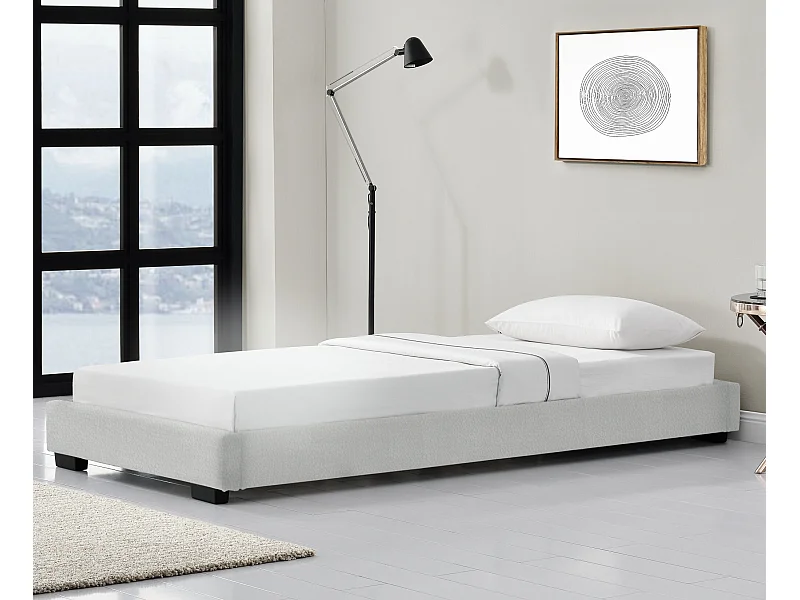 Cadre de Lit Simple Masari Rembourré avec Simili Blanc 200 x 90 cm Corium