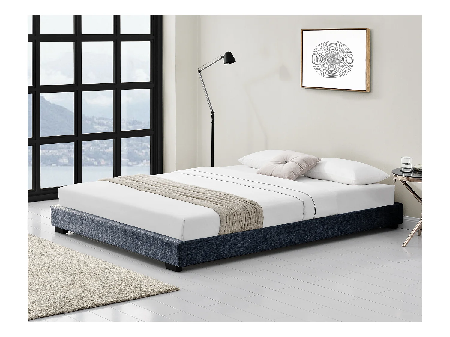 Cadre de Lit Double Masari Rembourré avec Lin Gris Foncé 200 x 180 cm Corium