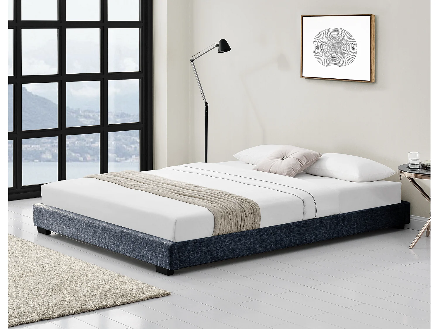 Cadre de Lit Double Masari Rembourré avec Lin Gris Foncé 200 x 140 cm Corium