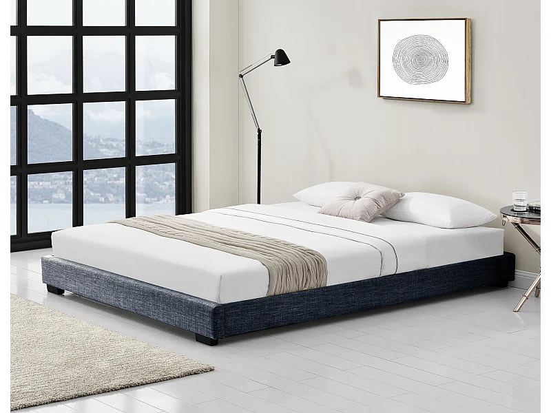 Cadre de Lit Double Masari Rembourré avec Lin Gris Foncé 200 x 140 cm Corium