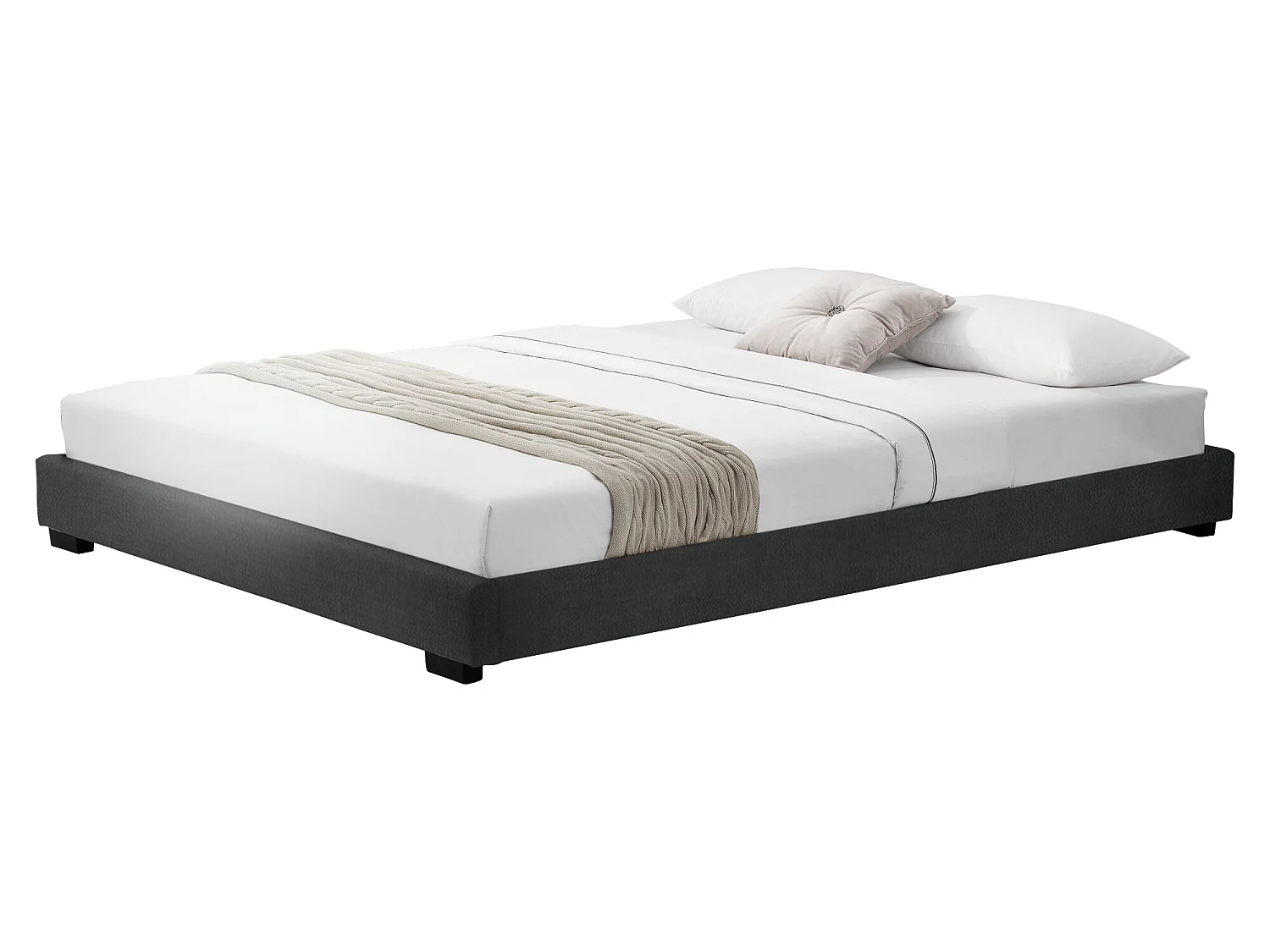 Cadre de Lit Double Masari Rembourré avec Simili Noir 200 x 140 cm Corium