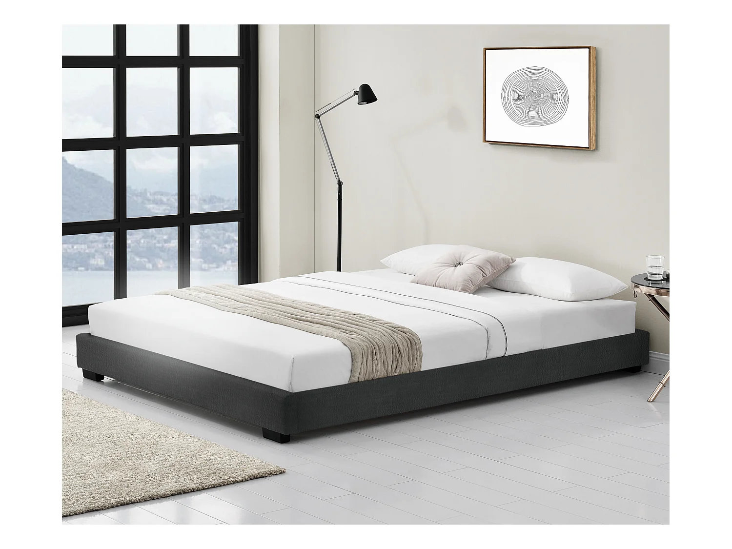 Cadre de Lit Double Masari Rembourré avec Simili Noir 200 x 180 cm Corium